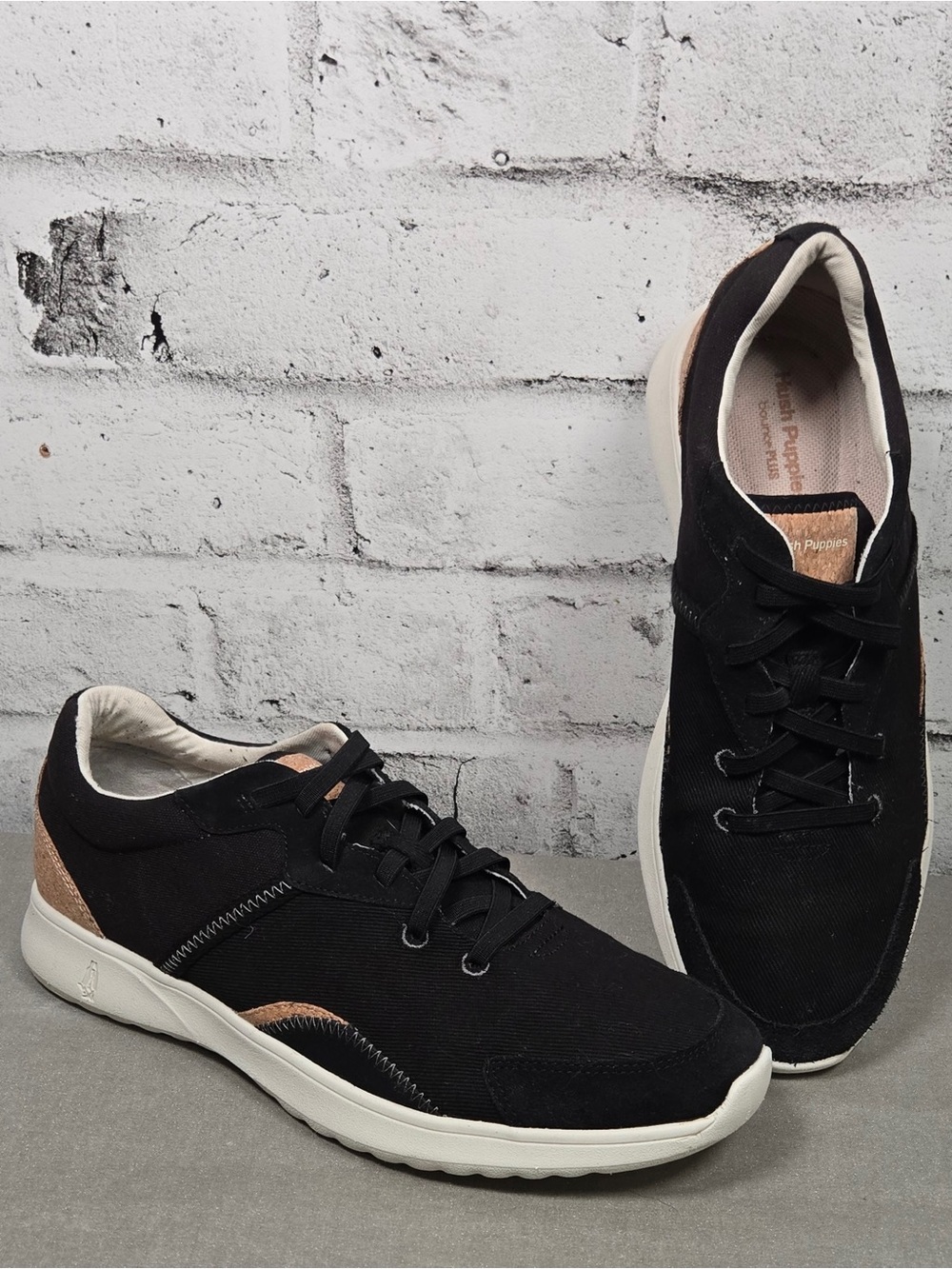 Hush Puppies Mens Comfort Walking Sneakers Black Knit Cork Accent Size 10